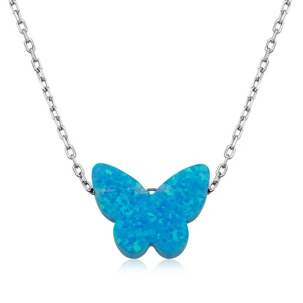 Supertrend Gümüş Mavi Opal Taş Kelebek Bayan Kolye ürün görseli