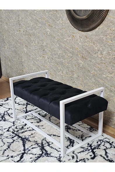 Beyaz Boyalı Metal 80 cm Puf Bench - Antre Puf - Hol Bench - Puf - Oturak - Bench Siyah Renk 90 x 45 Boyut/Ebat - Resim 4