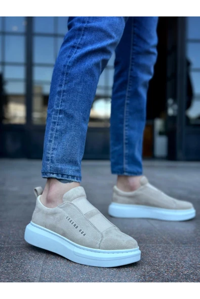 aradimtaradim BA0307 BOA Kalın Süet Yüksek Taban Çift Bant Krem Erkek Ayakkabı - Resim 3