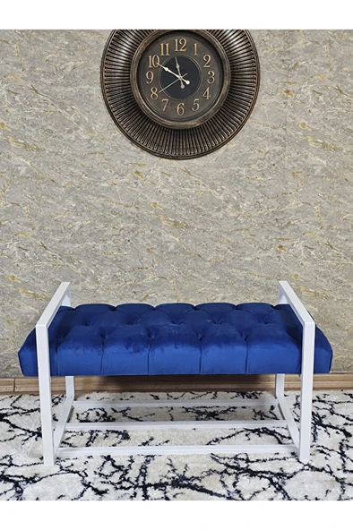 Beyaz Boyalı Metal 80 cm Puf Bench - Antre Puf - Hol Bench - Puf - Oturak - Bench Mavi Renk 90 x 45 Boyut/Ebat - Resim 2