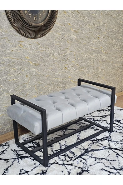 Siyah Boyalı Metal 80 cm Puf Bench - Antre Puf - Hol Bench - Puf - Oturak - Bench Gri Renk 90 x 45 Boyut/Ebat ürün görseli 1