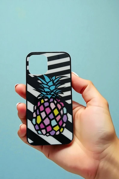 Kılıfx İphone 12 / 12 Pro Uyumlu Ananas Baskılı Tasarım Süper Şeffaf Silikon Telefon Kılıfı ürün görseli
