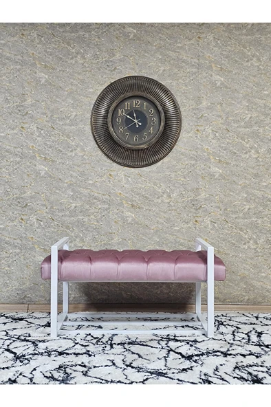 Beyaz Boyalı Metal 80 cm Puf Bench - Antre Puf - Hol Bench - Puf - Oturak - Bench Pembe Renk 90 x 45 Boyut/Ebat - 3