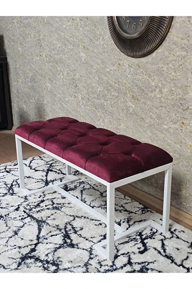 Beyaz Boyalı - L - Ayaklı 100 cm x 38 cm Oturak - Bench - Makyaj Taburesi - Makyaj Oturak Bordo Renk 100 x 40 Boyut/Ebat - Resim 4
