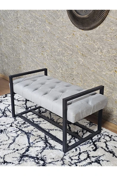 Siyah Boyalı Metal 80 cm Puf Bench - Antre Puf - Hol Bench - Puf - Oturak - Bench Gri Renk 90 x 45 Boyut/Ebat - Resim 4
