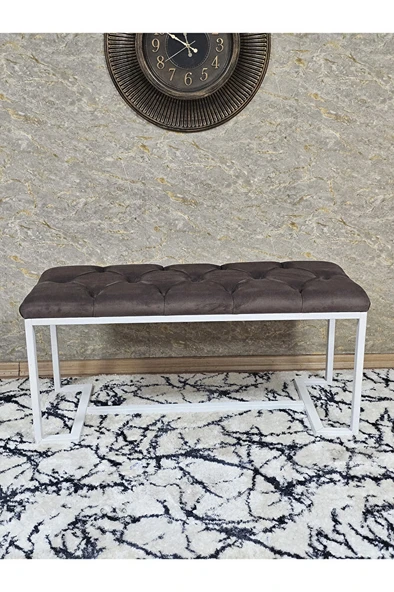 Beyaz Boyalı - L - Ayaklı 100 cm x 38 cm Oturak - Bench - Makyaj Taburesi - Makyaj Oturak Kahverengi Renk 100 x 40 Boyut/Ebat - Resim 2