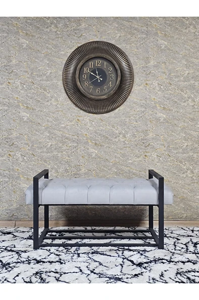 Siyah Boyalı Metal 80 cm Puf Bench - Antre Puf - Hol Bench - Puf - Oturak - Bench Gri Renk 90 x 45 Boyut/Ebat - Resim 3