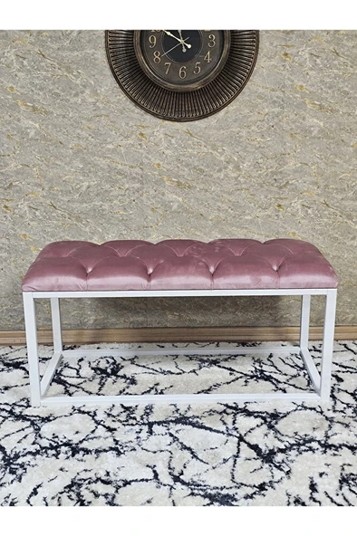 Beyaz Boyalı Diktörtgen 100 cm x 40 cm Oturak Puf - Bench - Makyaj Oturağı - Oturak Pembe Renk 100 x 40 Boyut/Ebat - Resim 2