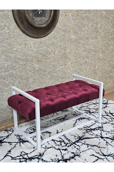 Beyaz Boyalı Metal 80 cm Puf Bench - Antre Puf - Hol Bench - Puf - Oturak - Bench Bordo Renk 90 x 45 Boyut/Ebat ürün görseli 1