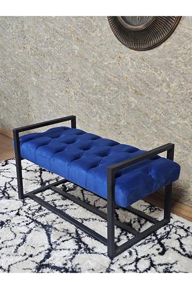 Siyah Boyalı Metal 80 cm Puf Bench - Antre Puf - Hol Bench - Puf - Oturak - Bench Mavi Renk 90 x 45 Boyut/Ebat - 4