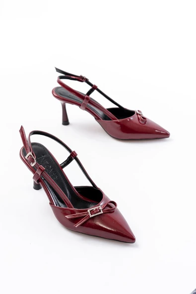 İnfon Ayakkabı Marketi İNF-2300 Bordo Rugan Günlük Arkası Açık Fiyonklu Topuklu Ayakkabı - Resim 3