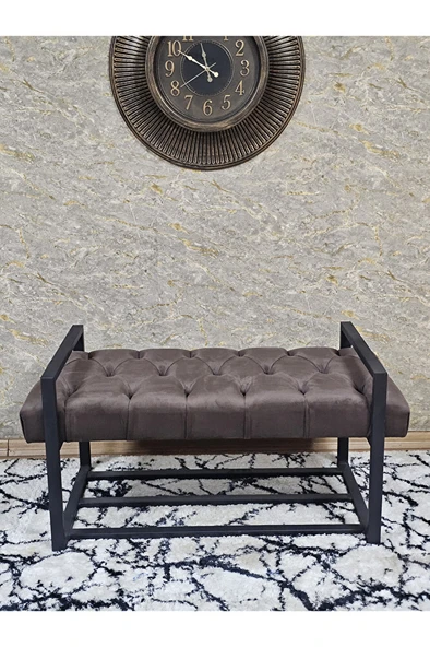 Siyah Boyalı Metal 80 cm Puf Bench - Antre Puf - Hol Bench - Puf - Oturak - Bench Kahverengi Renk 90 x 45 Boyut/Ebat - Resim 2