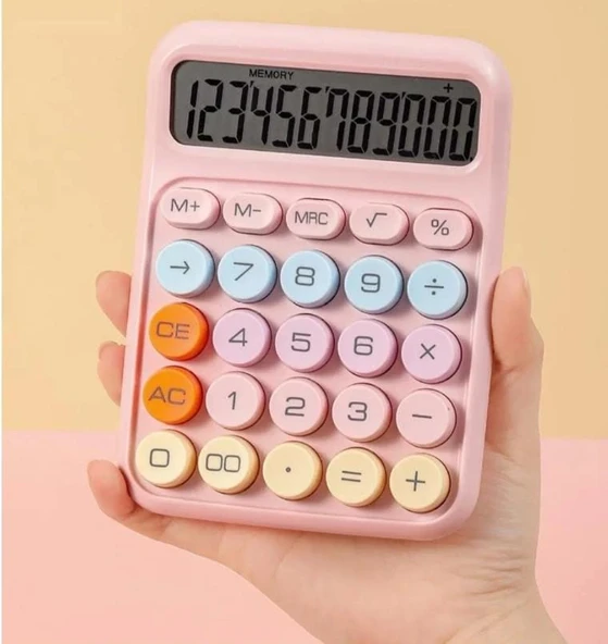 12 Haneli Güneş Enerjili Hesap Makinesi - Açılı Geniş Ekran, Çift Güç Kaynağı Solar Pil PEMBE RENK - 2