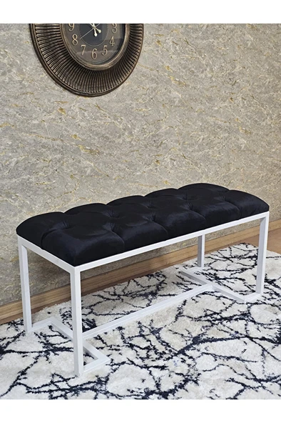 Beyaz Boyalı - L - Ayaklı 100 cm x 38 cm Oturak - Bench - Makyaj Taburesi - Makyaj Oturak Siyah Renk 100 x 40 Boyut/Ebat ürün görseli 1