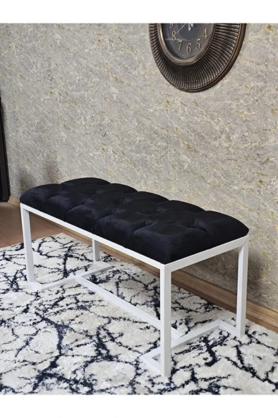 Beyaz Boyalı - L - Ayaklı 100 cm x 38 cm Oturak - Bench - Makyaj Taburesi - Makyaj Oturak Siyah Renk 100 x 40 Boyut/Ebat - Resim 4