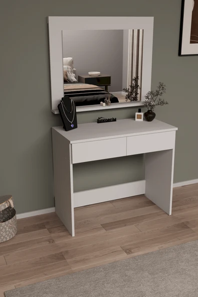 DF02110B Aynalı Beyaz Makyaj Masası - Resim 2