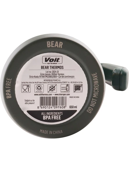 Voit Bear Termos 650ml Paslanmaz Çelik Yeşil - Resim 4