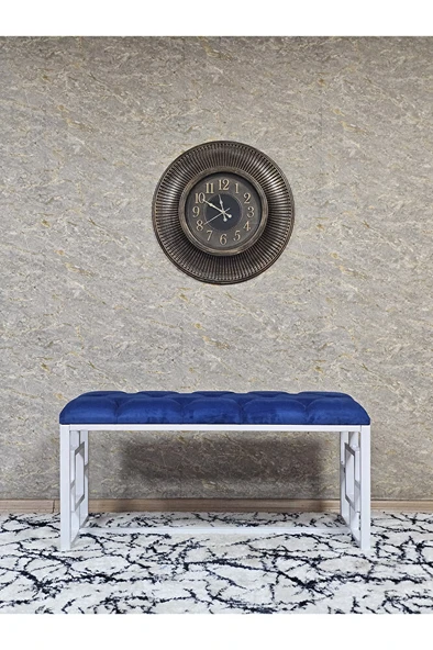 Beyaz Boyalı İçi Kareli Diktörtgen 100 cm x 40 cm Oturak Puf - Bench - Makyaj Oturağı - Oturak Mavi Renk 100 x 40 Boyut/Ebat - Resim 3