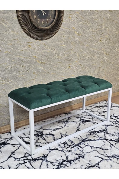 Beyaz Boyalı Diktörtgen 100 cm x 40 cm Oturak Puf - Bench - Makyaj Oturağı - Oturak Yeşil Renk 100 x 40 Boyut/Ebat ürün görseli 1
