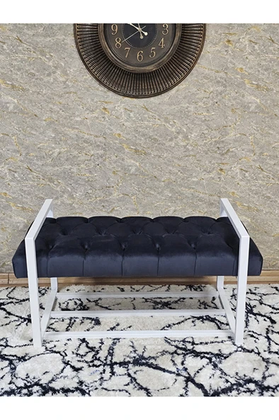Beyaz Boyalı Metal 80 cm Puf Bench - Antre Puf - Hol Bench - Puf - Oturak - Bench Füme Renk 90 x 45 Boyut/Ebat - Resim 2