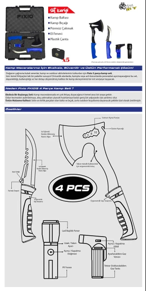 Fixio 5 Parça Kamp Seti (Balta,bıçak,mini Pürmüz,el Feneri,çanta) - 4