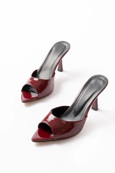 İnfon Ayakkabı Marketi 716 Bordo Rugan Sivri Burunlu Topuklu Kadın Terlik - Resim 5