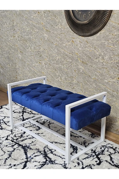 Beyaz Boyalı Metal 80 cm Puf Bench - Antre Puf - Hol Bench - Puf - Oturak - Bench Mavi Renk 90 x 45 Boyut/Ebat - Resim 4