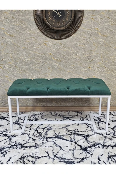 Beyaz Boyalı - L - Ayaklı 100 cm x 38 cm Oturak - Bench - Makyaj Taburesi - Makyaj Oturak Yeşil Renk 100 x 40 Boyut/Ebat - 2
