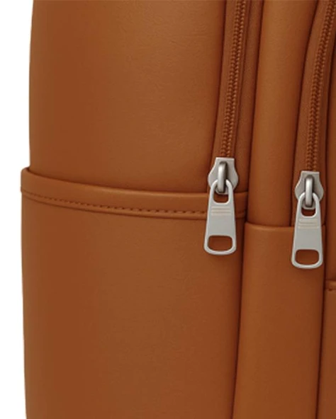 Yuga Suni Deri Dört Gözlü Sırt Çantası Taba - 4