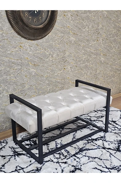 Siyah Boyalı Metal 80 cm Puf Bench - Antre Puf - Hol Bench - Puf - Oturak - Bench Krem Renk 90 x 45 Boyut/Ebat ürün görseli