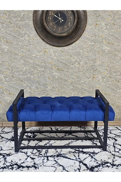 Siyah Boyalı Metal 80 cm Puf Bench - Antre Puf - Hol Bench - Puf - Oturak - Bench Mavi Renk 90 x 45 Boyut/Ebat - 2