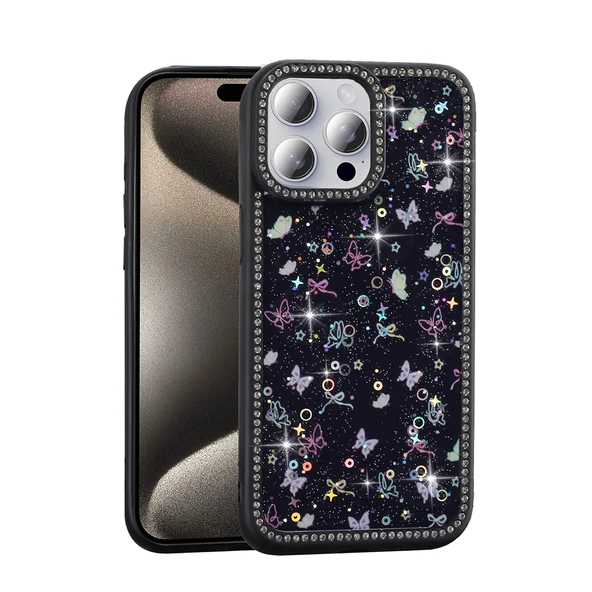 Apple iPhone 15 Pro Kılıf Taşlı ve Simli Tasarım  Azra Kapak ürün görseli