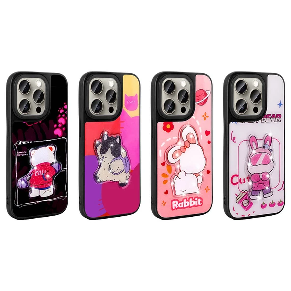 Apple iPhone 15 Pro Max Kılıf Parlayan Kabartmalı İkonik Figürlü  Amas Silikon Kapak - Resim 3