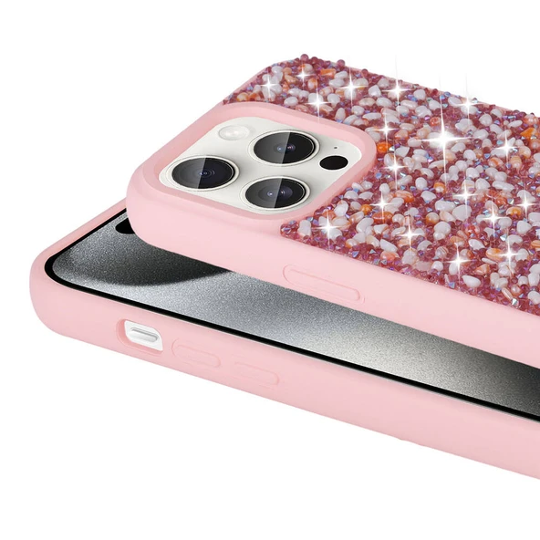 Apple iPhone 15 Pro Max Kılıf Parlak Taşlı Tasarım  Linea Diamond Kapak - Resim 5