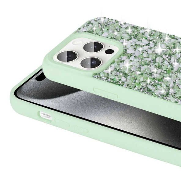 Apple iPhone 15 Pro Kılıf Parlak Taşlı Tasarım  Linea Diamond Kapak - Resim 6