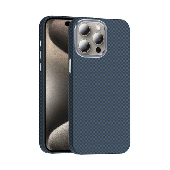 Apple iPhone 15 Pro Kılıf M-safe Şarj Özellikli Karbon Fiber Görünümlü  Gros Kapak - Resim 2