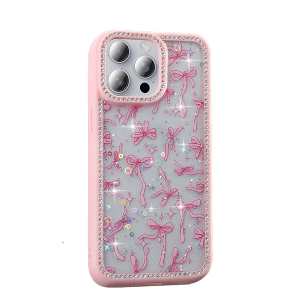 Apple iPhone 15 Pro Max Kılıf Taşlı ve Simli Tasarım  Azra Kapak - Resim 5