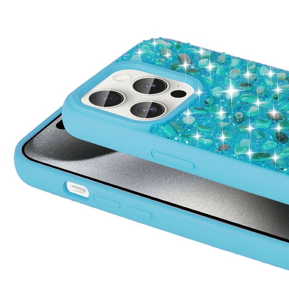 Apple iPhone 15 Pro Kılıf Parlak Taşlı Tasarım  Linea Diamond Kapak - Resim 7