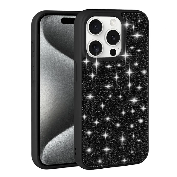 Apple iPhone 15 Pro Max Kılıf Parlak Taşlı Tasarım  Pırlanta Kapak - Resim 5