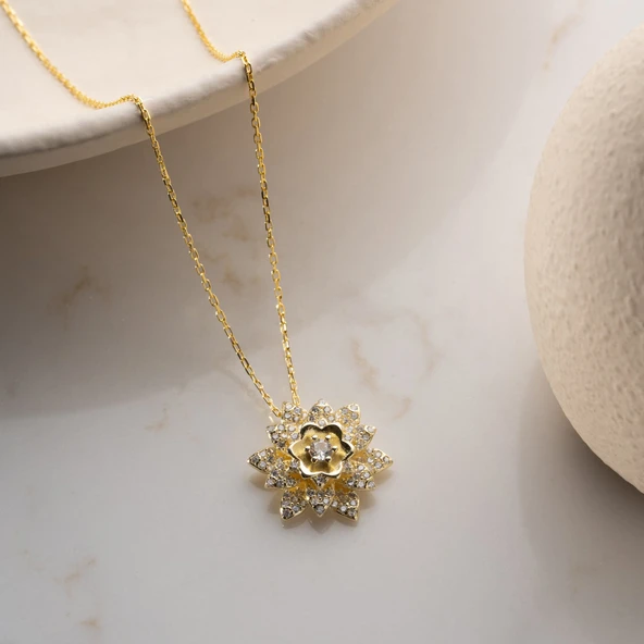 Vaoov 925 Ayar Gümüş Katmanlı Lotus Çiçeği Kolye - Resim 4