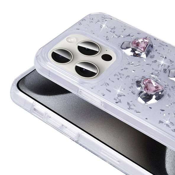 Apple iPhone 15 Pro Kılıf Airbagli Simli Arka Yüzey  Işıltı Silikon Kapak - Resim 6