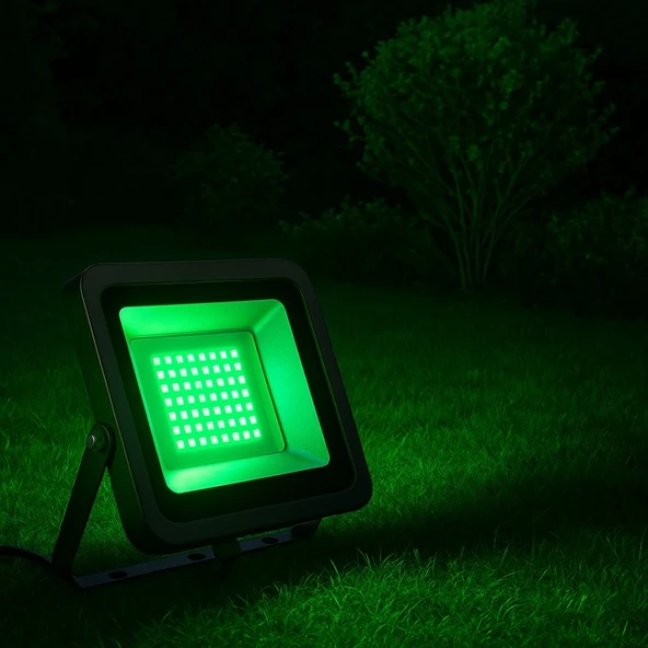 Elektrikle Çalışır, 50 Watt Yeşil Işık İç ve Dış Mekan Slim Led Projektör, Yağmurdan Etkilenmez ürün görseli 1