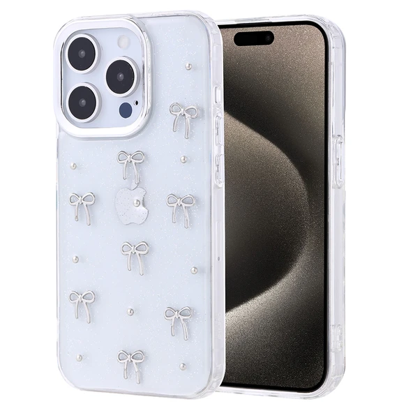 Apple iPhone 15 Pro Kılıf Airbag Tasarımlı Simli Şeffaf  Kutup Kapak - Resim 2