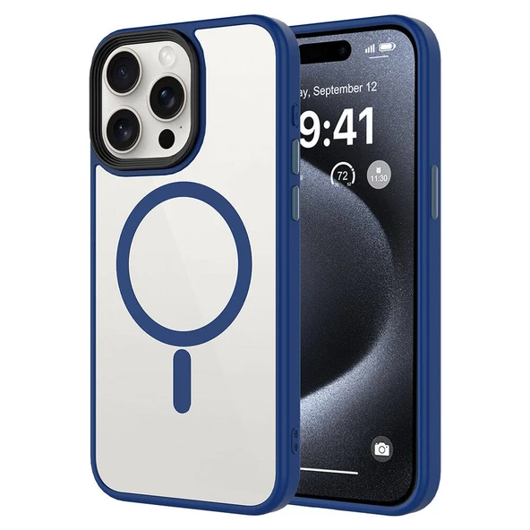 Apple iPhone 15 Pro Max Kılıf Mat Arka Yüzey Wireless Şarj Özellikli  Flet M-safe Kapak ürün görseli