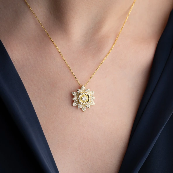 Vaoov 925 Ayar Gümüş Katmanlı Lotus Çiçeği Kolye ürün görseli