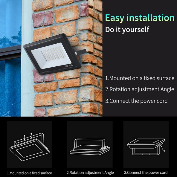 Elektrikle Çalışır, 50 Watt Yeşil Işık İç ve Dış Mekan Slim Led Projektör, Yağmurdan Etkilenmez - Resim 2