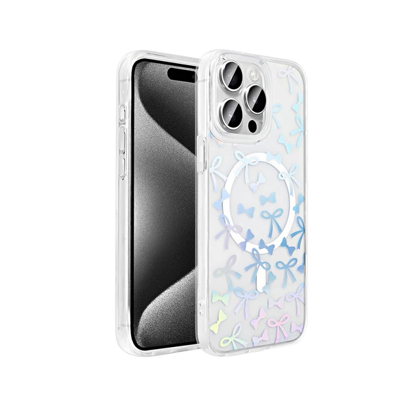 Apple iPhone 15 Pro Kılıf M-Safe Şarj Özellikli Şeffaf  Folk Sert Kapak ürün görseli