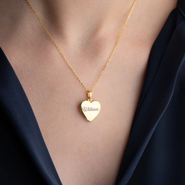 Vaoov 925 Ayar Gümüş Fotoğraflı Kişiye Özel İsimli Gold Kalp Kolye - Resim 5