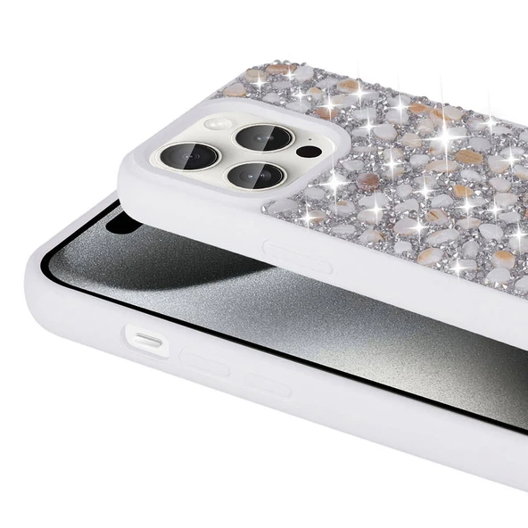Apple iPhone 15 Pro Max Kılıf Parlak Taşlı Tasarım  Linea Diamond Kapak - Resim 4