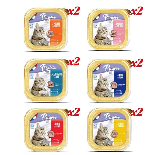 Plaisir 12'li Süper Karışık Kedi Yaş Maması Paketi 12 x 100 gr